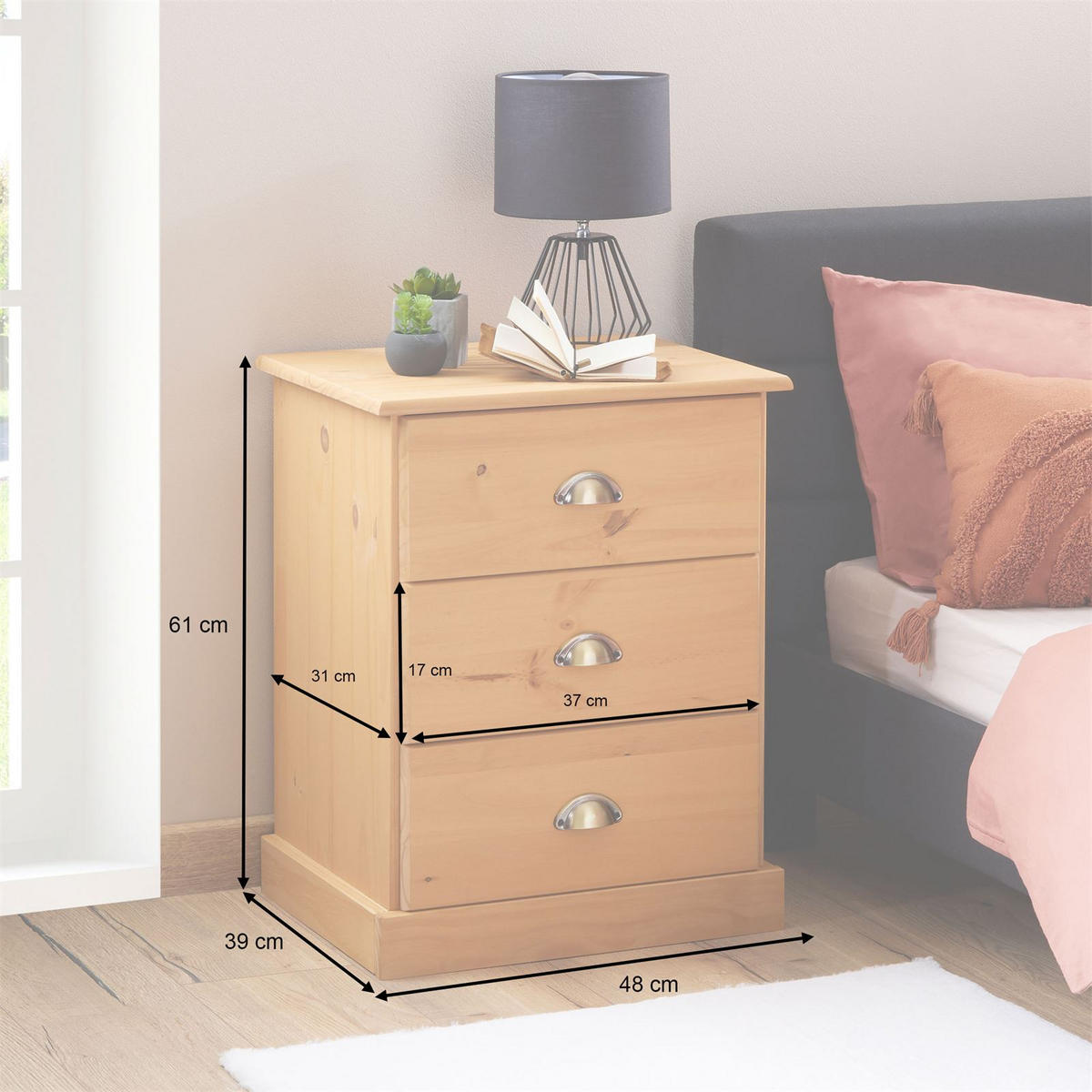 NACHTTISCH PARIS - Braun, Holz (48/61/39cm) - IDIMEX