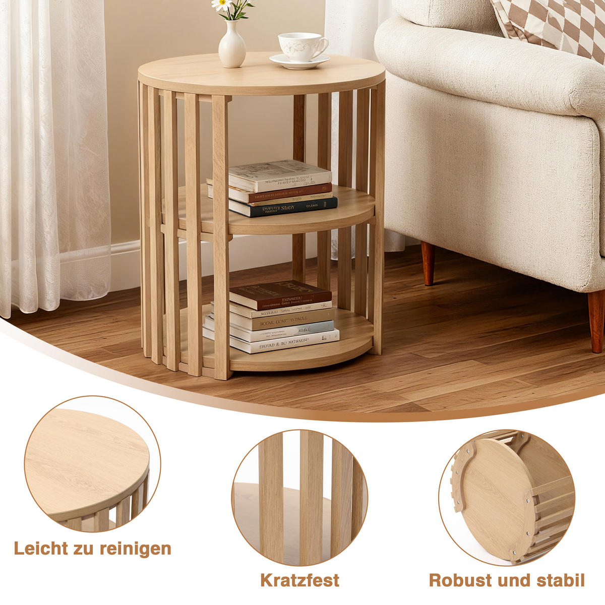 BEISTELLTISCH Rund, 40 x 40 x 48cm - Naturfarben, Holz (40/40/48cm)