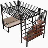 HOCHBETT 140/200 cm DE-01525, in Schwarz, mit Polstersofa, Stauraum und Sicherheitstreppe - Schwarz, Metall (140/200cm) - ComfortXL