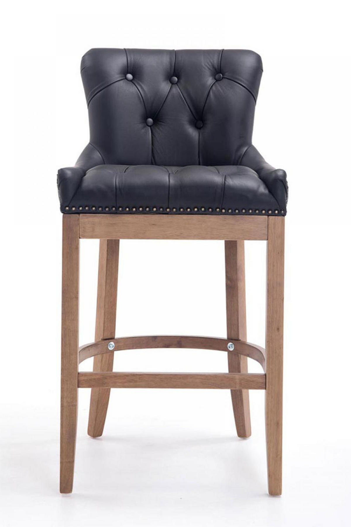 BARHOCKER 2er Set Echtleder schwarz - Schwarz/Naturfarben, Leder/Holz (55/109/57cm) - CLP