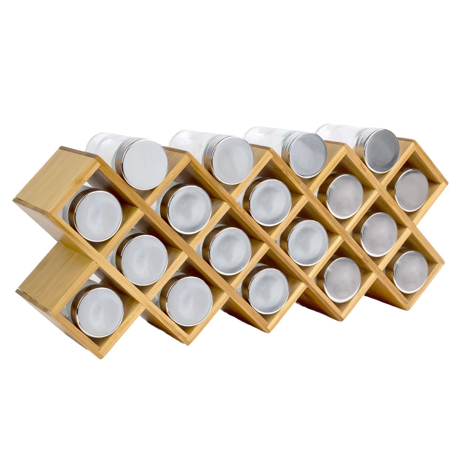 GEWÜRZREGAL Set mit 18 Gewürzgläsern und Beschriftungsetiketten - Braun, Naturmaterialien (9.5/11.5/45cm) - Intirilife