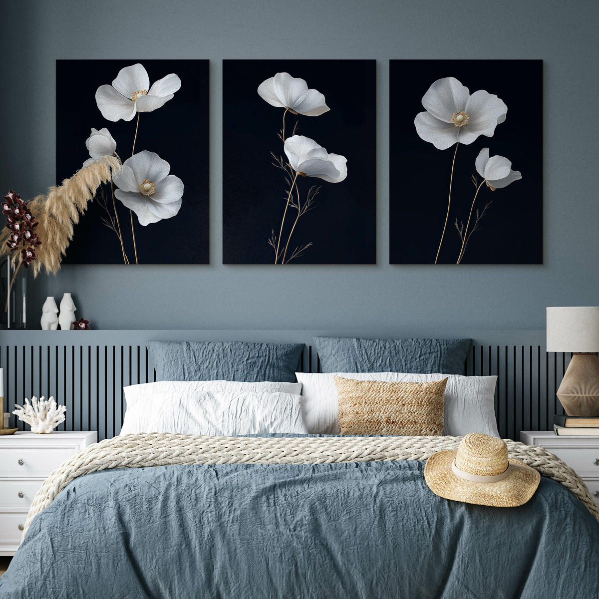 LEINWANDBILDER 3-es Set Feldblumen Natur - Beige/Schwarz, Textil (90/40cm) - Muralo