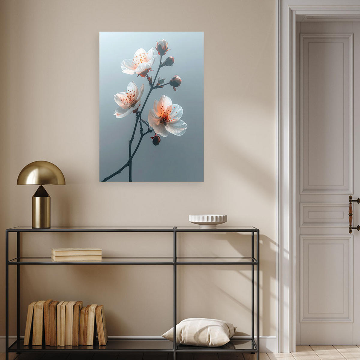 WANDBILD, Zarte botanische Zweigblumen - Blau, Textil (30/45cm) - Feeby