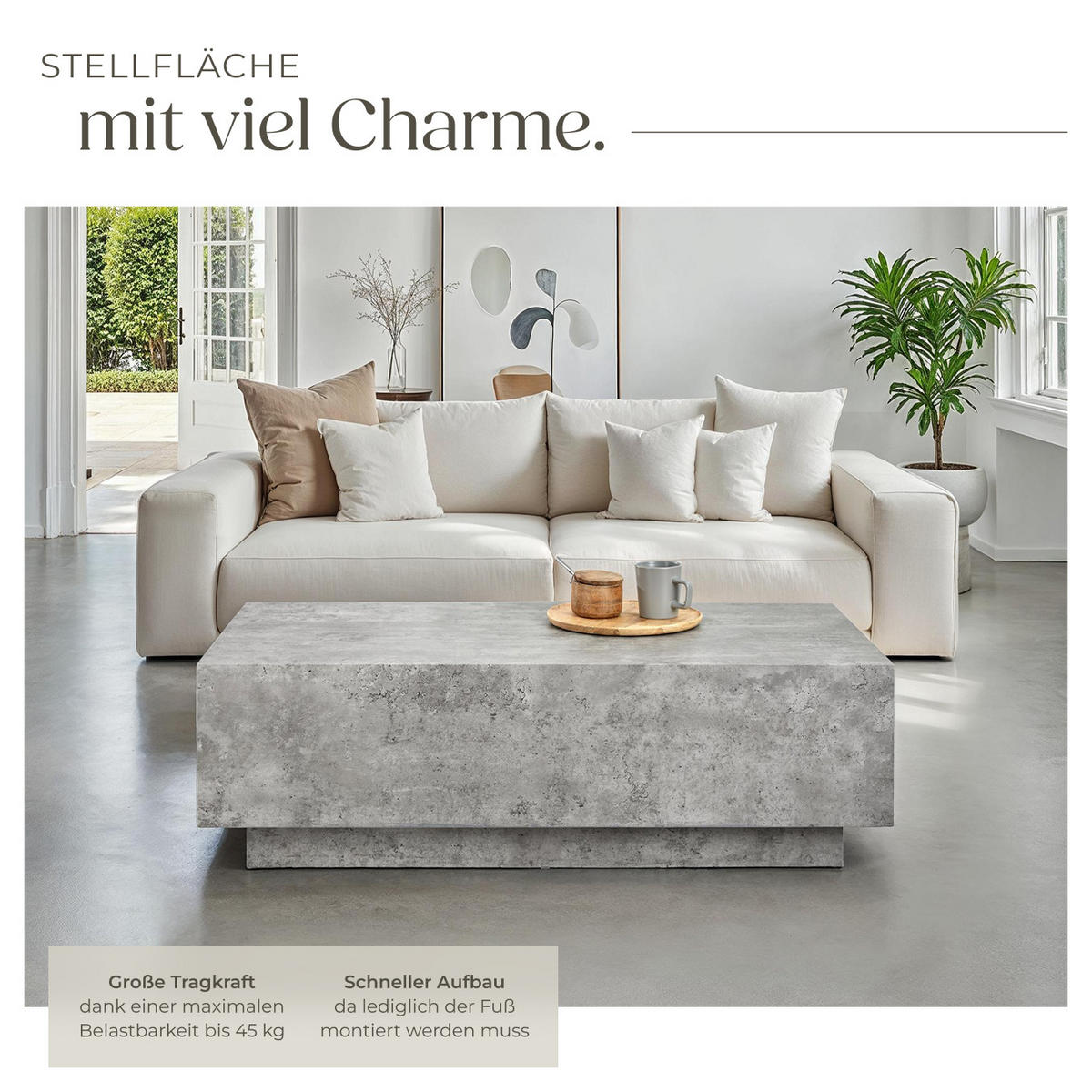 COUCHTISCH Lasley,120 x 60 x 35 cm,Beton Optik - Grau, Holz (60/120/35cm) - tectake