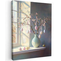 LEINWANDBILD Stillleben - Vase - Osterzweig Wandbild Wohnzimmer 60x80 cm - Hellblau, Textil (60/80cm) - MuchoWow