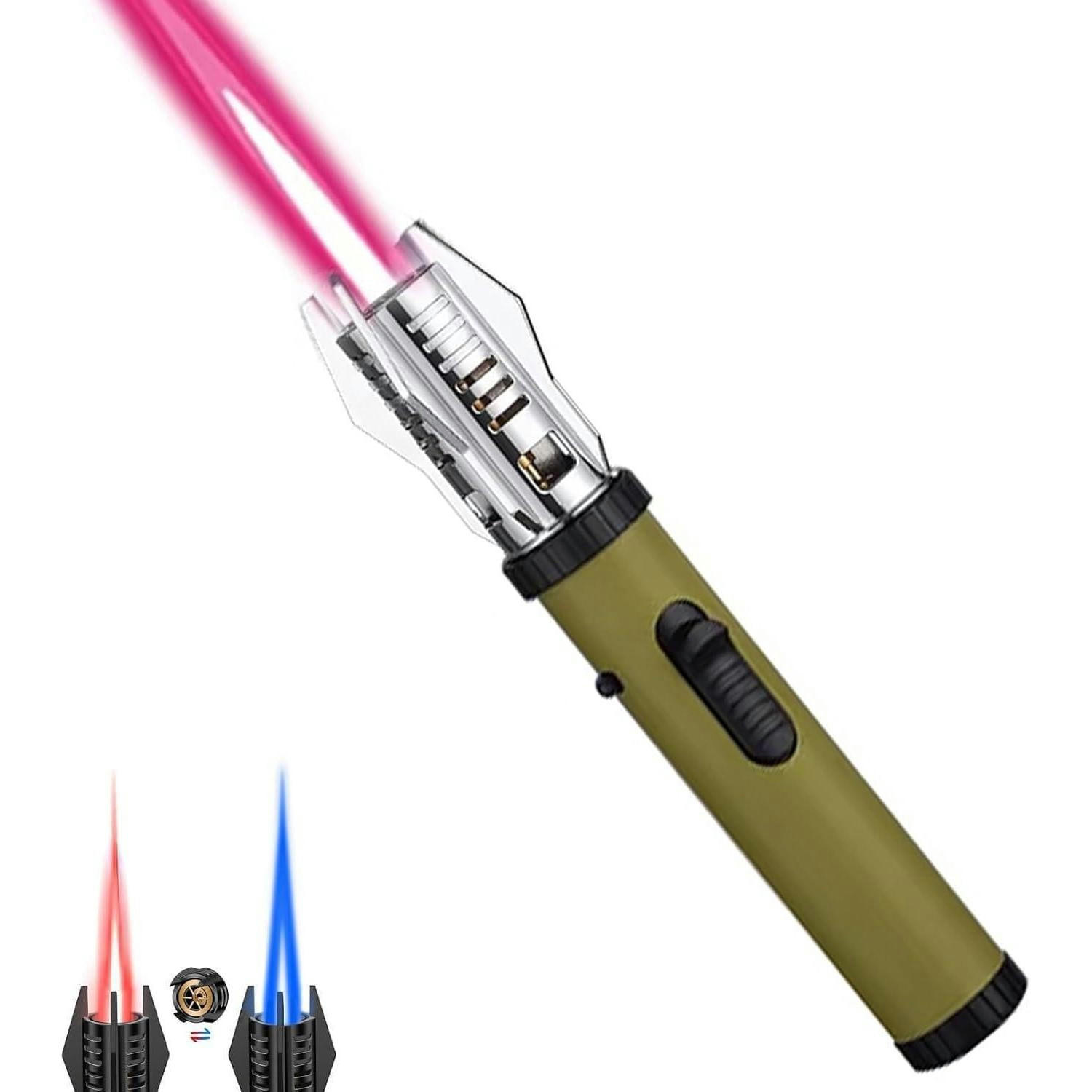 STABFEUERZEUG Jetflamme Grün Nachfüllbar Einstellbar Winddicht - Multicolor, Metall (2.8/2.8/20cm)