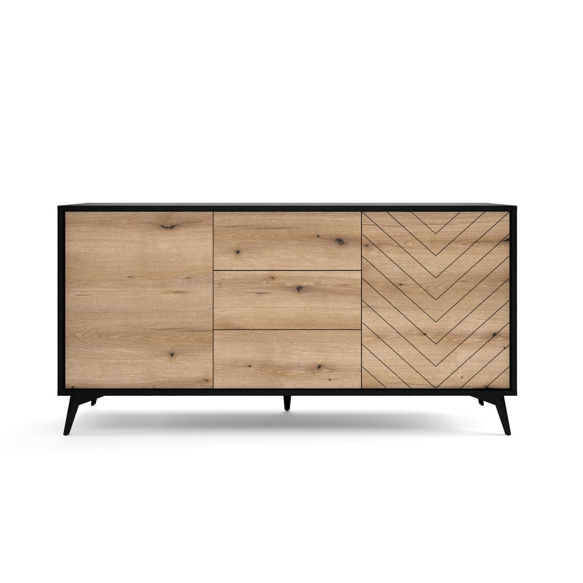 SIDEBOARD DIAMANTE 154/77/39 cm mit 3 Schubladen 2 Türen Schwarz - Schwarz/Eiche Artisan, Holzwerkstoff (154/77/39cm) - MASSENO