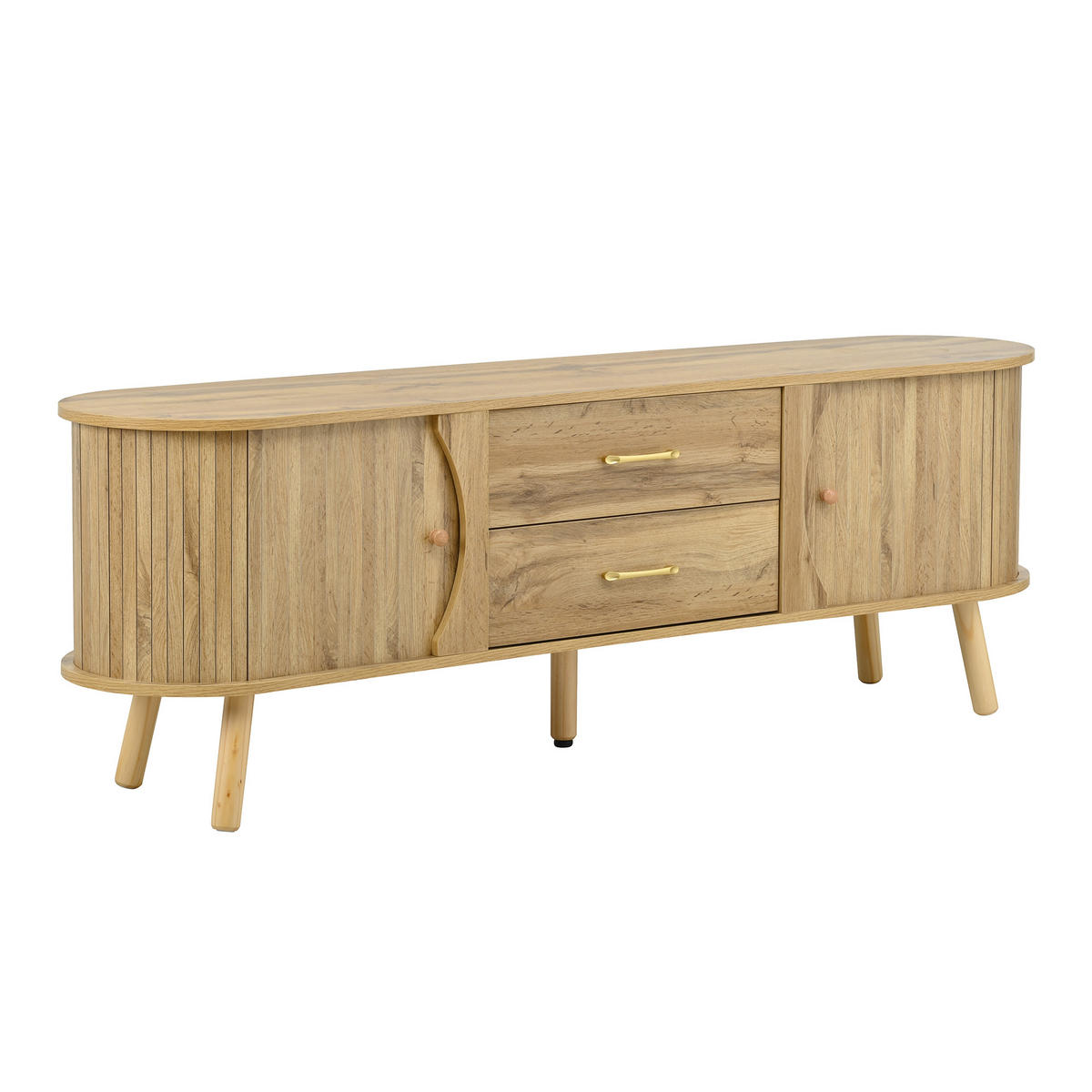 TV-LOWBOARD holzoptik & erbsenform - Naturfarben, Holzwerkstoff (160/55/36.5cm) - Urban Meuble