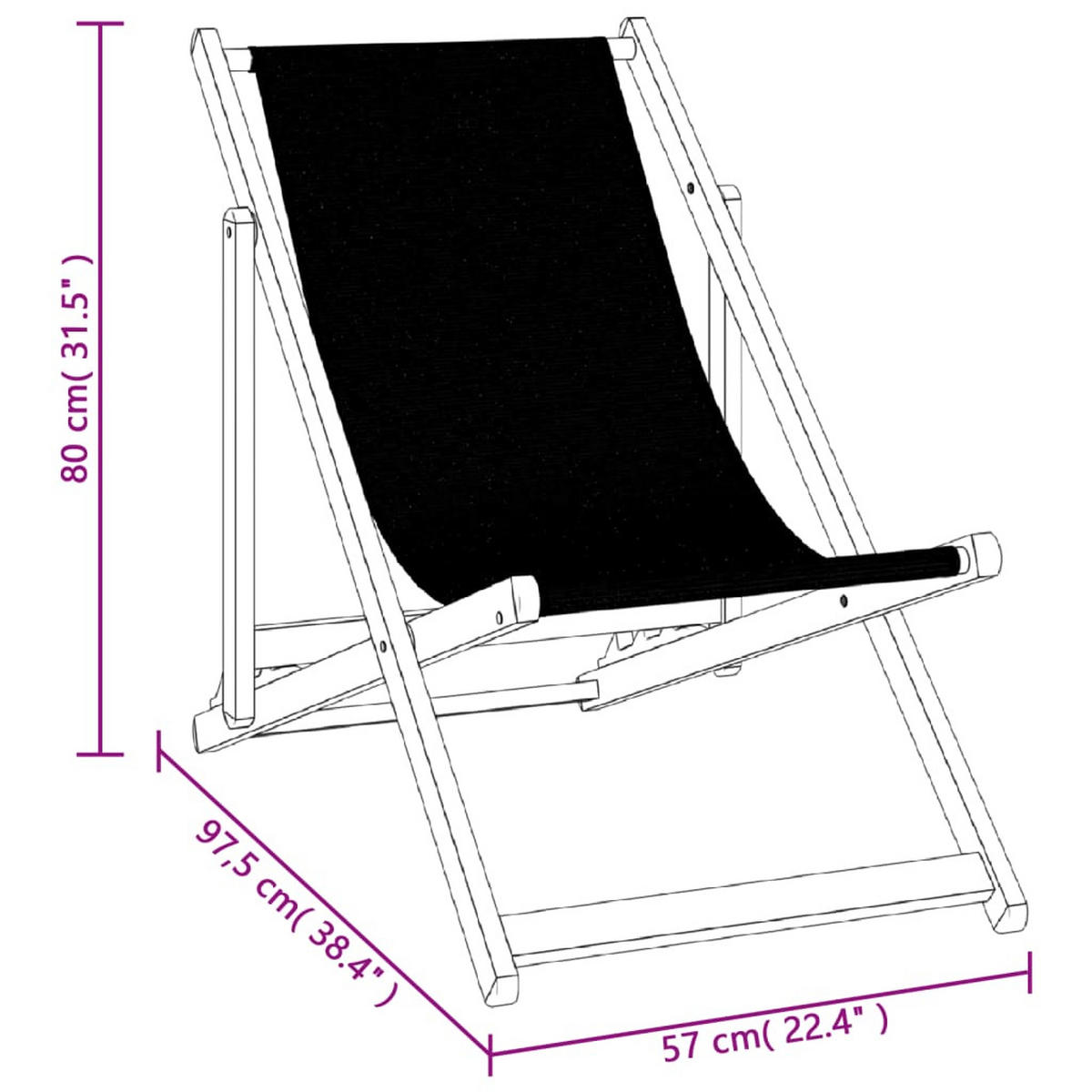 STRANDSTÜHLE 2Er Set Klappbar Schwarz Aluminium Und Textilene - Schwarz, Metall (57/80/97.5cm) - vidaXL