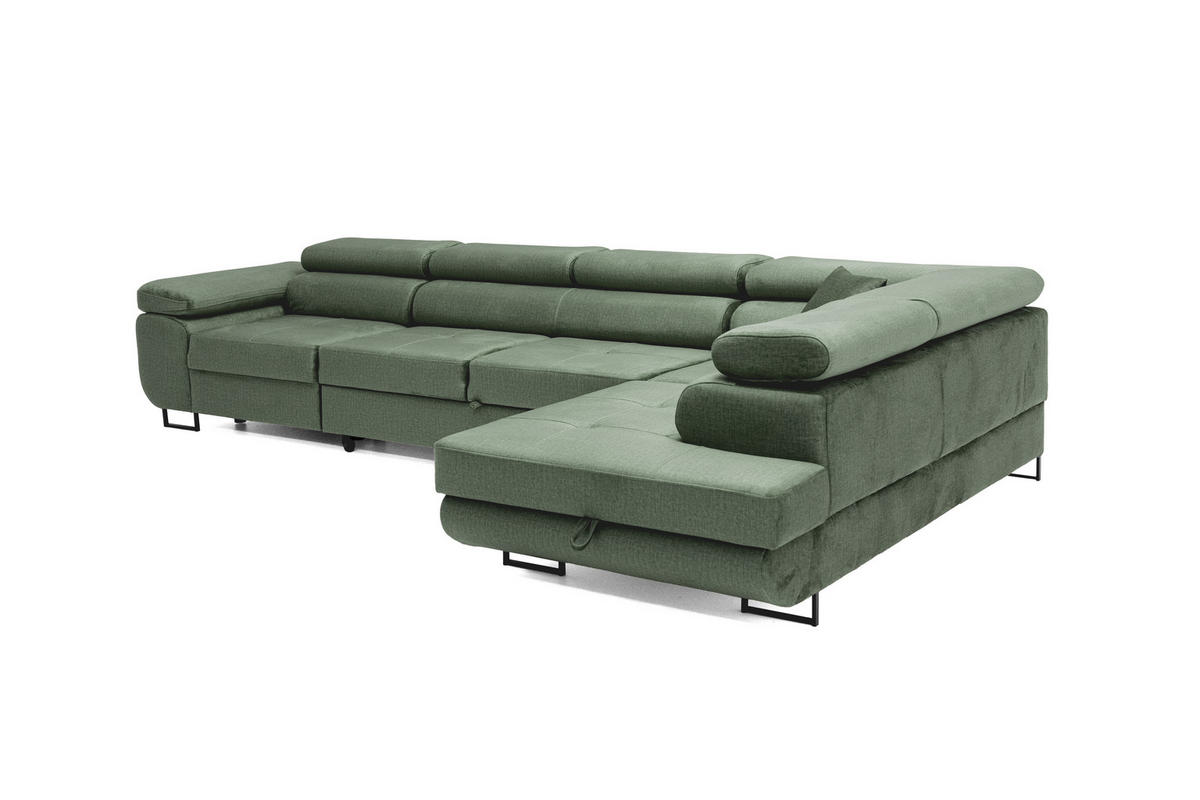 ECKSOFA WILD MAXI Rechts Dunkelgrün - Chromfarben/Dunkelgrün, Holz/Textil (203/350cm) - Muffo