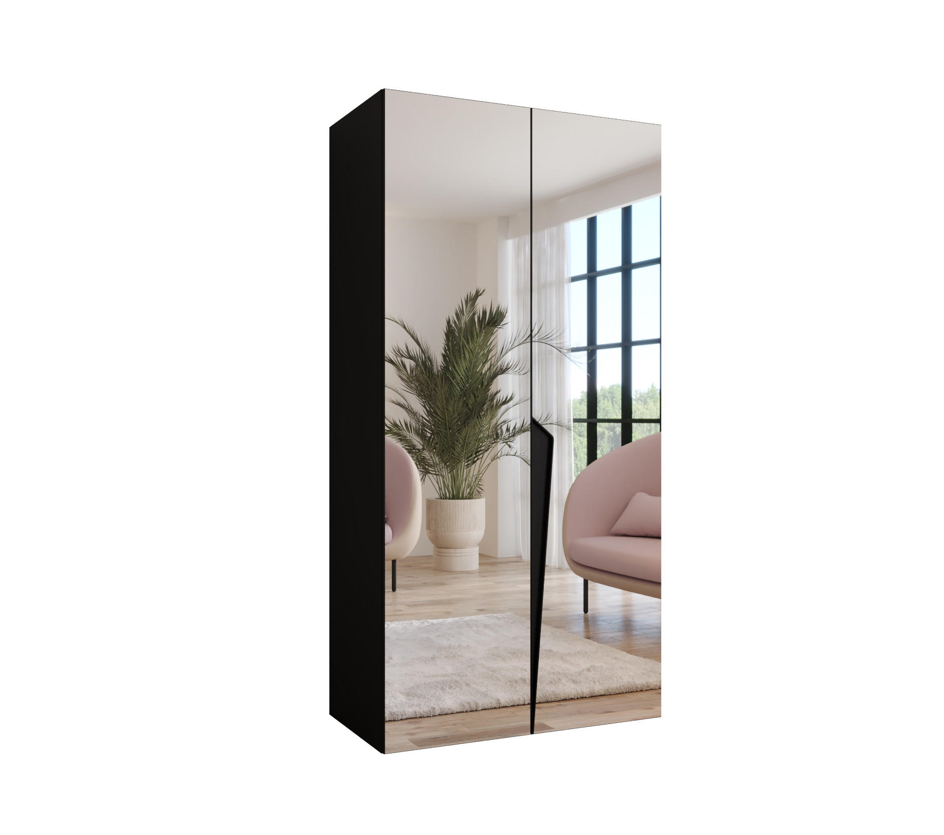 Abiks Möbel Drehtürenschrank Schwarz, Schwarz 100x202x52 cm