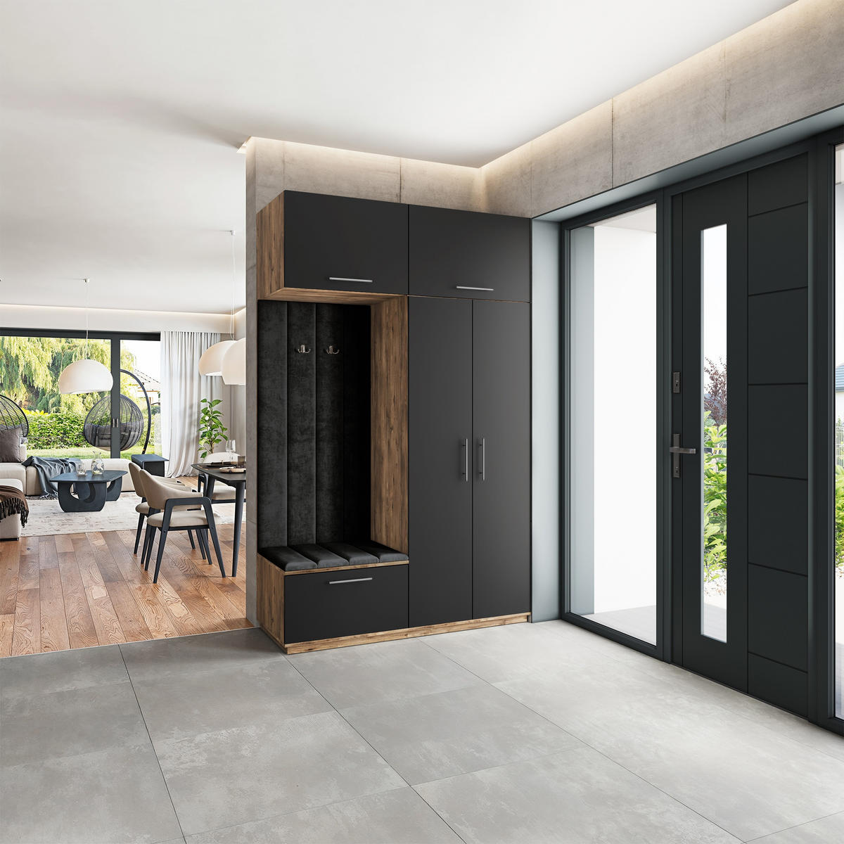 GARDEROBENSCHRANK REMA 150/240/60 cm Modern Eichefarben - Eichefarben/Schwarz, Holzwerkstoff (150/240/60cm) - MASSENO