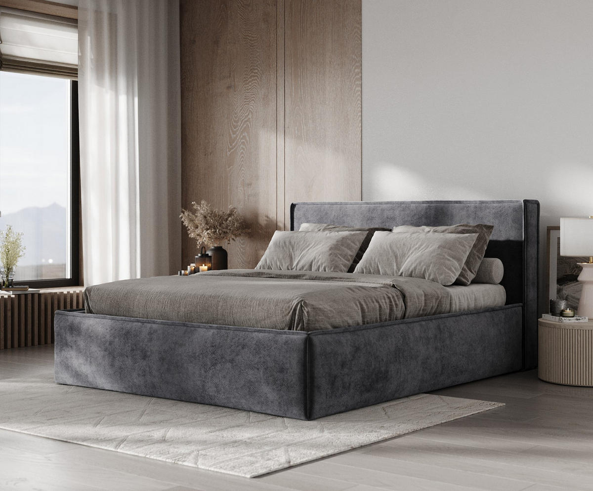 POLSTERBETT Sato mit Stauraum 140/200 cm Anthrazit im Terra NW Stoff - Anthrazit/Schwarz, Holz/Holzwerkstoff (140/200cm) - AltaBeds