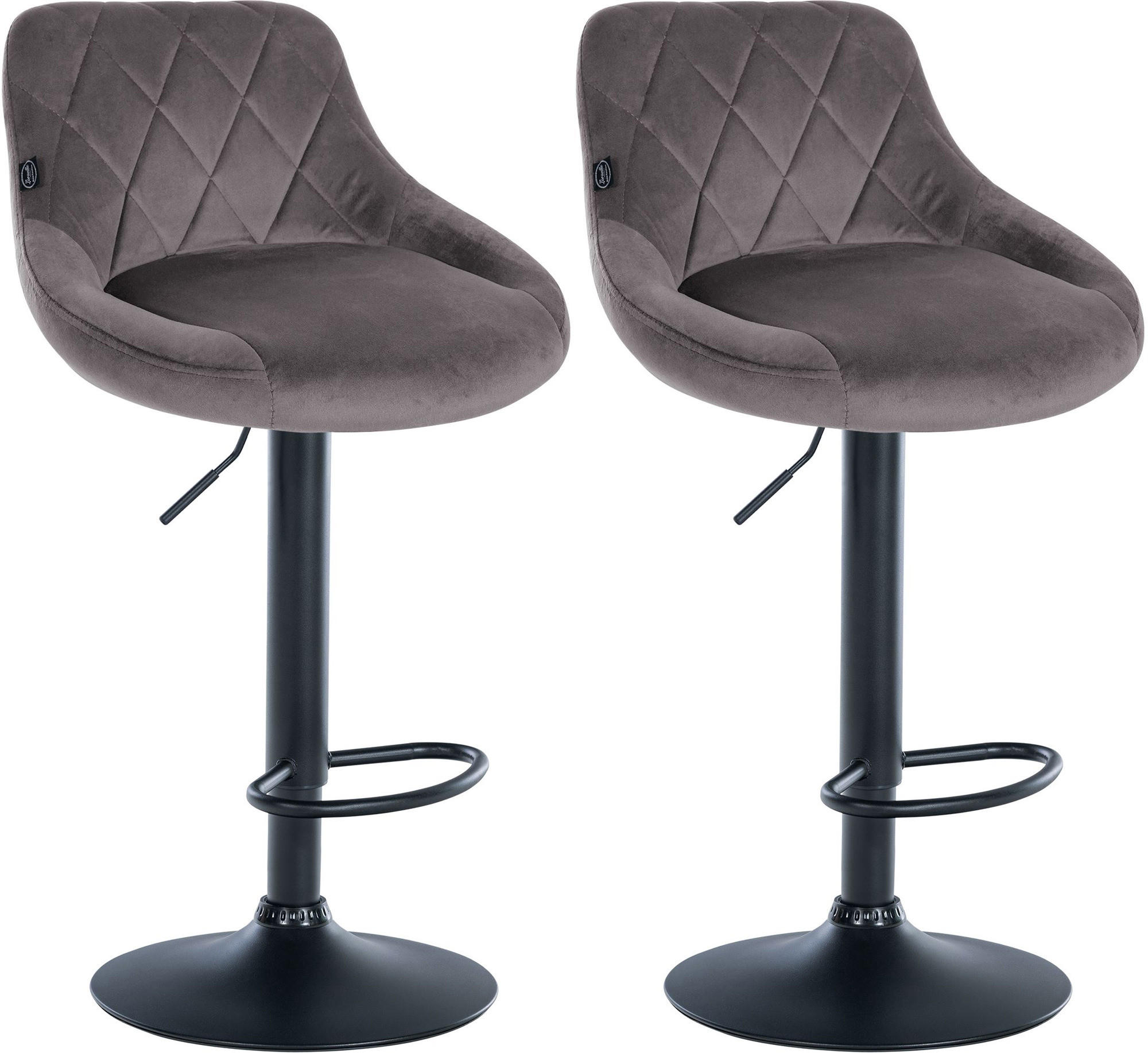 BARHOCKER 2er Set Samt grau - Schwarz/Grau, Textil/Metall (46/83/49cm) - CLP
