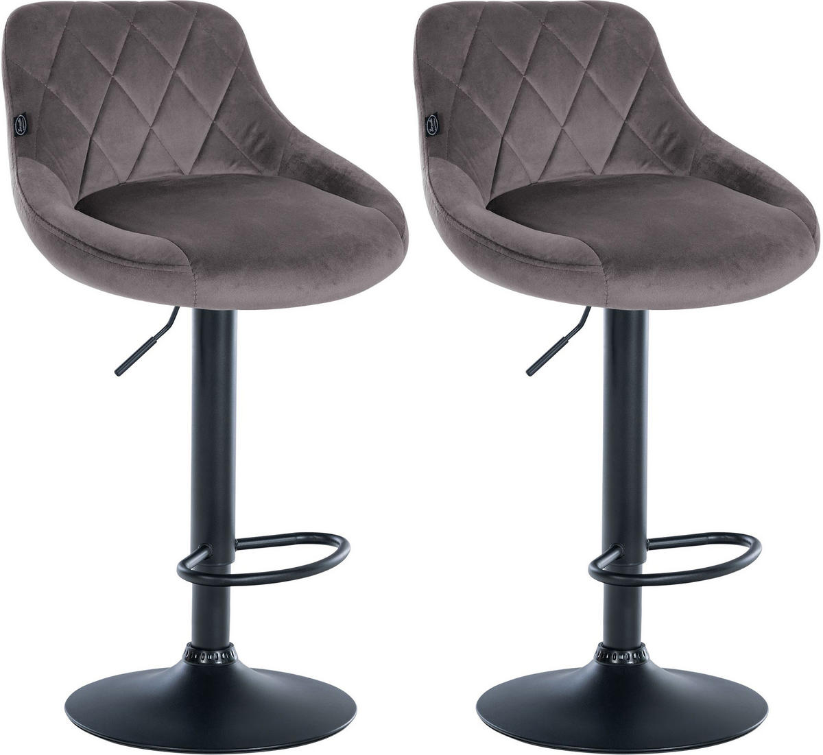 BARHOCKER 2er Set Samt grau - Schwarz/Grau, Textil/Metall (46/83/49cm) - CLP