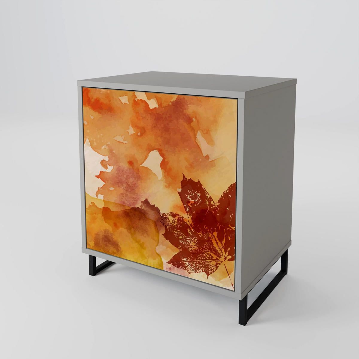 SIDEBOARD TRACES OF AUTUMN, Grau, 57,5x42x75,5 cm, Goldfarbene Metallfüße - Goldfarben/Multicolor, Holzwerkstoff/Metall (57.5/75.5/42cm) - SpaceRebels
