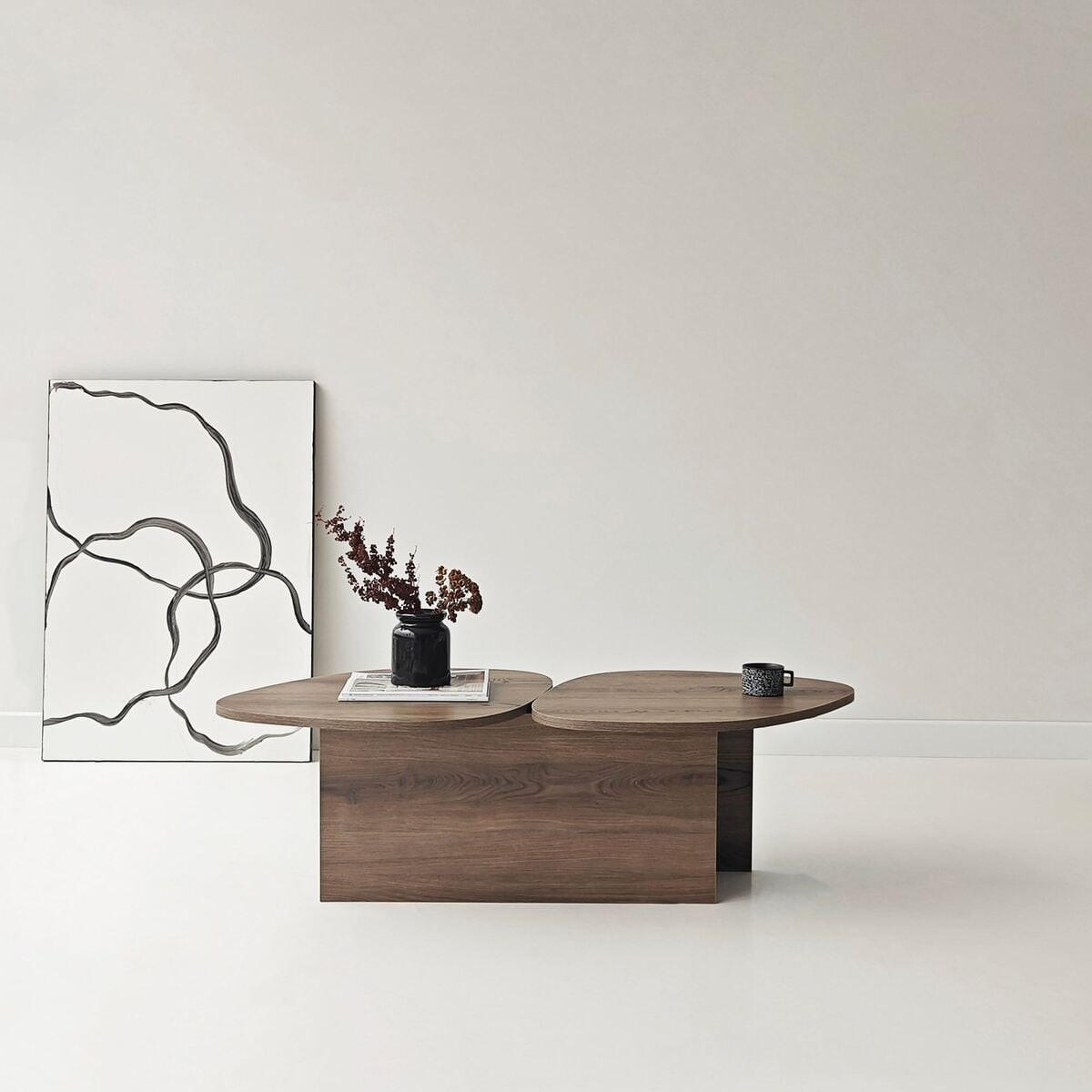 COUCHTISCH mit doppelter Platte in organischer Form 125/60/38 cm - Naturfarben, Holzwerkstoff (125/60/38cm) - Calicosy