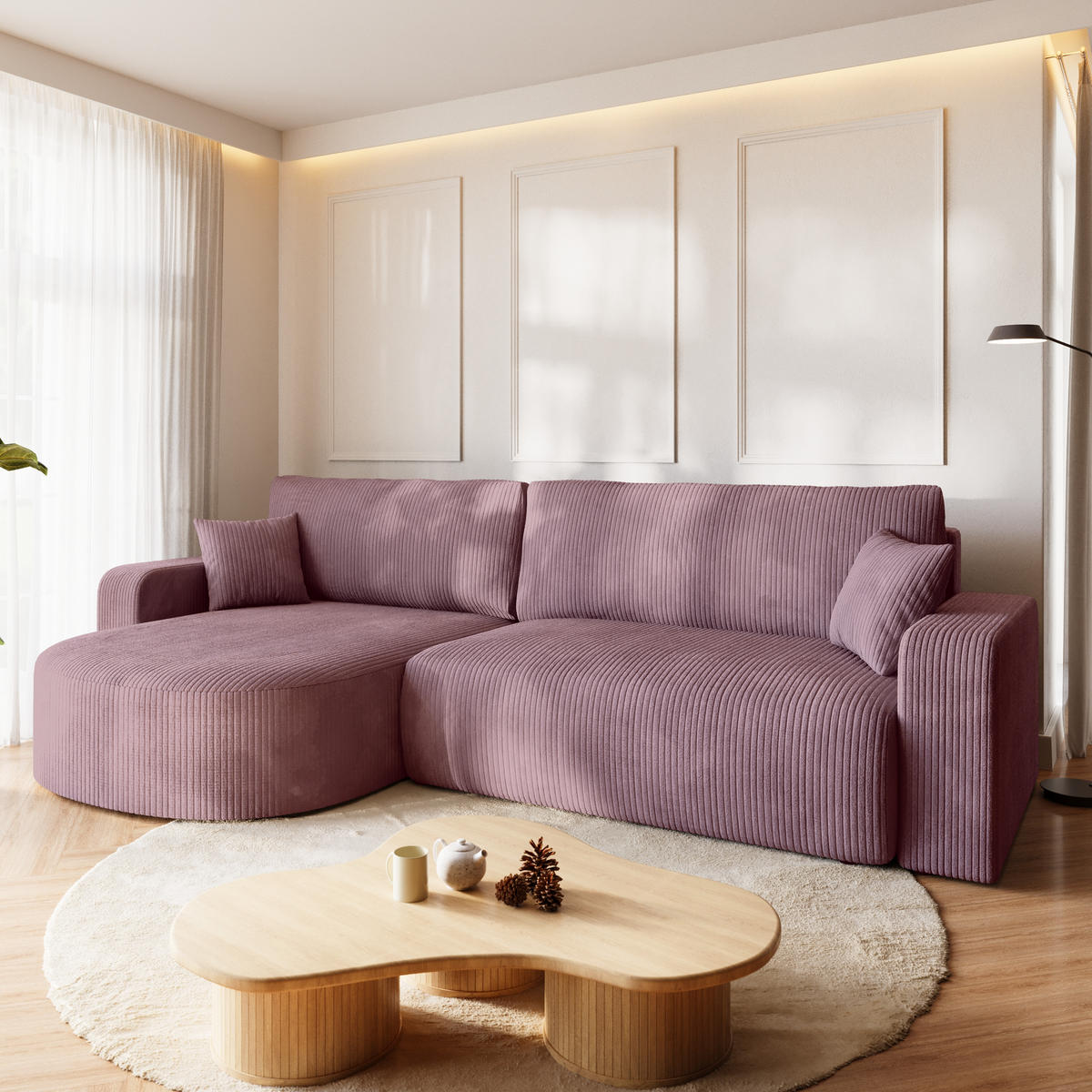 ECKSOFA Bisk mit Schlaffunktion Puderrosa Cordstoff - Pink, Textil (275/170cm) - Bromarkt