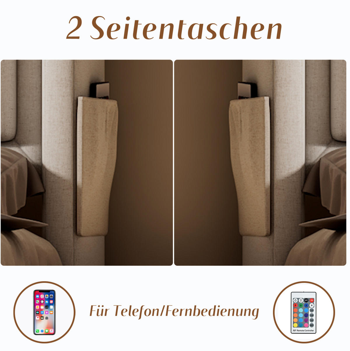 POLSTERBETT 90/200 cm Beige mit Bettkasten, LED und USB- und Type-C-Anschlüssen - Beige, Textil (90/200cm) - Flora Grace
