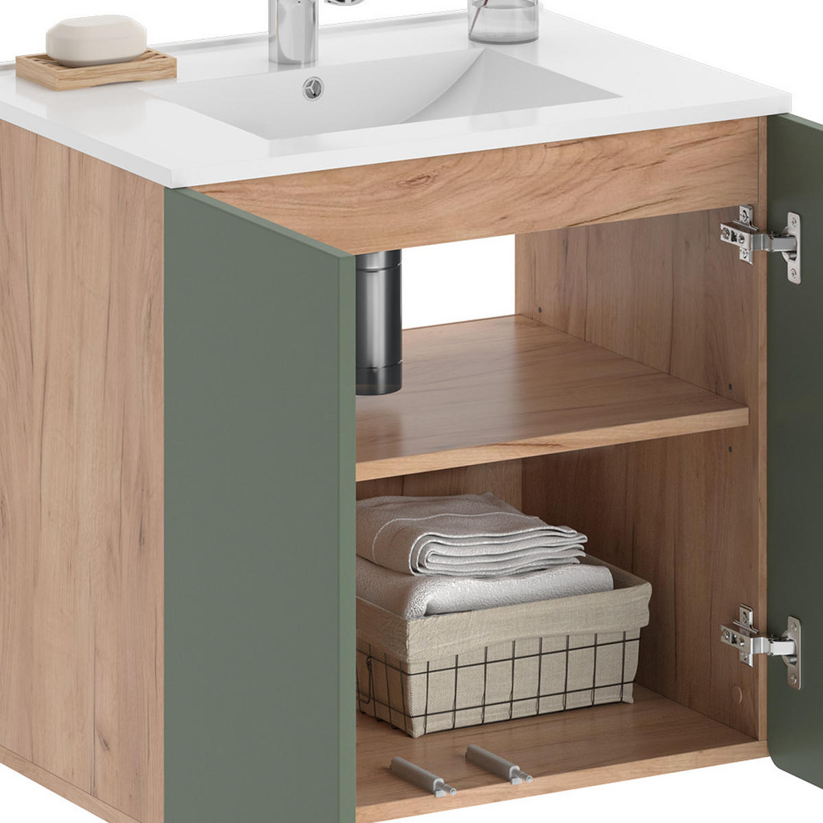 KOUPELNOVÝ NÁBYTEK Izan Dub Goldkraft/zelená - zelená barva/barva dubu, kompozitní dřevo (61.8/57.8/44.8cm) - Vicco