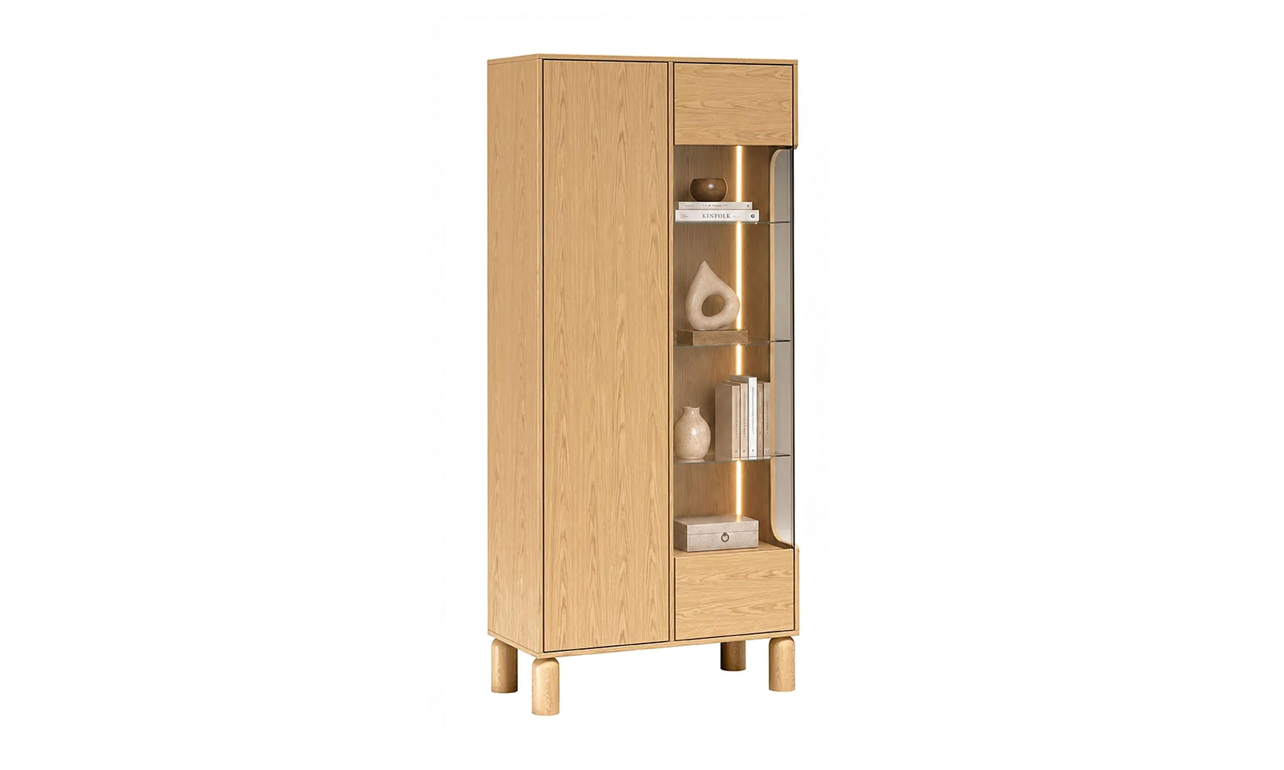 VITRINE LINDEN 89/40,6/197 cm mit Glastür mit LED Eiche Bookmatch - Eichefarben, Eichenholz/Holzwerkstoff (89/197/40.6cm) - Lookway