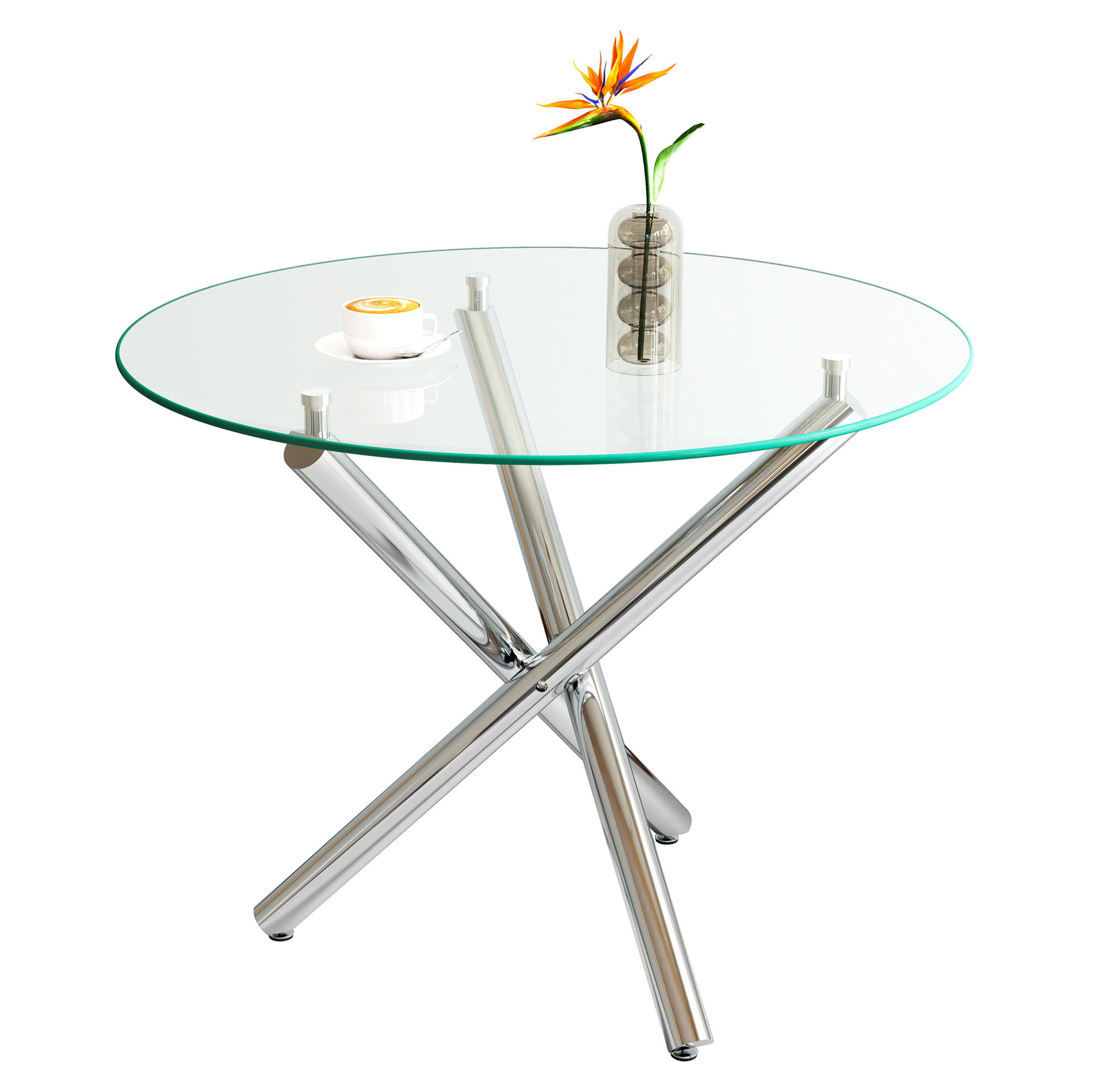 ESSTISCH 80/80/76 cm silber aus Glas mit verstellbaren Gleitern - Silberfarben, Metall (80/80/76cm) - OKWISH