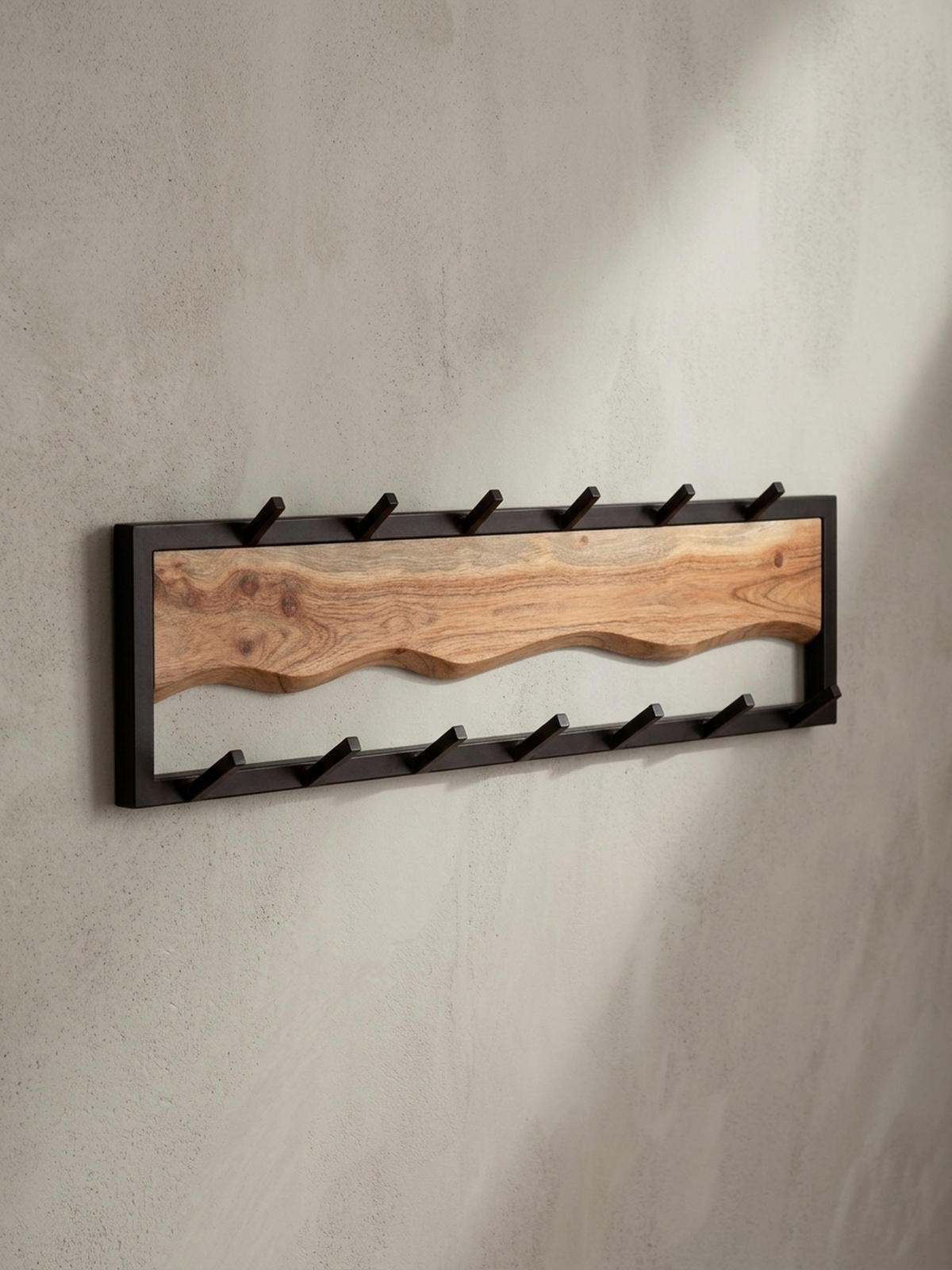 WANDGARDEROBE Akazie Massivholz Metall Modern 80x20x8 cm mit Wellenmuster - Akaziefarben, Holz (80/20/8cm) - KADIMA DESIGN