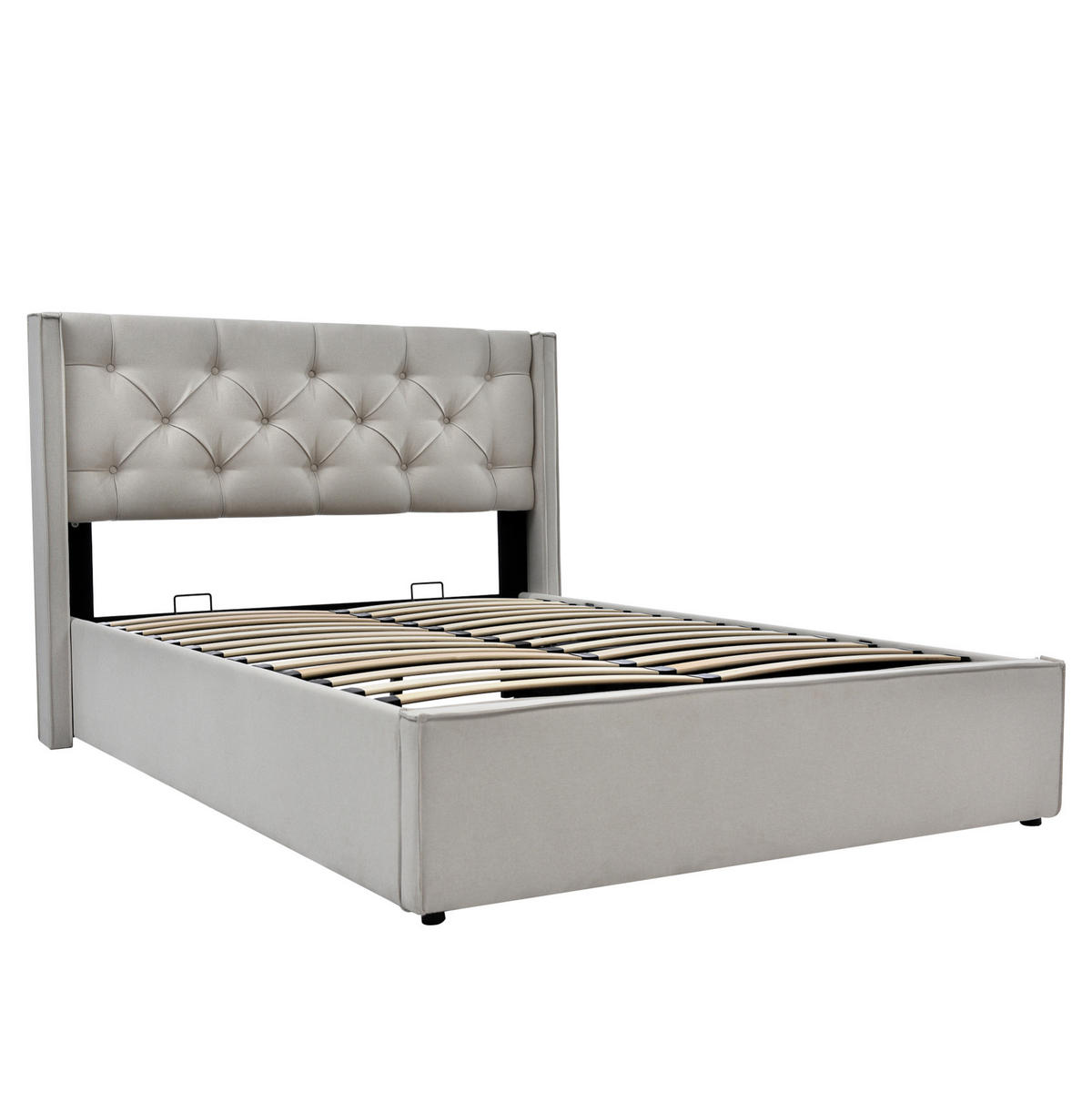 BETT mit Bettkasten 140x200 cm Baumwolle Light Grey - Hellgrau, Metall (140/200cm) - Meubliv