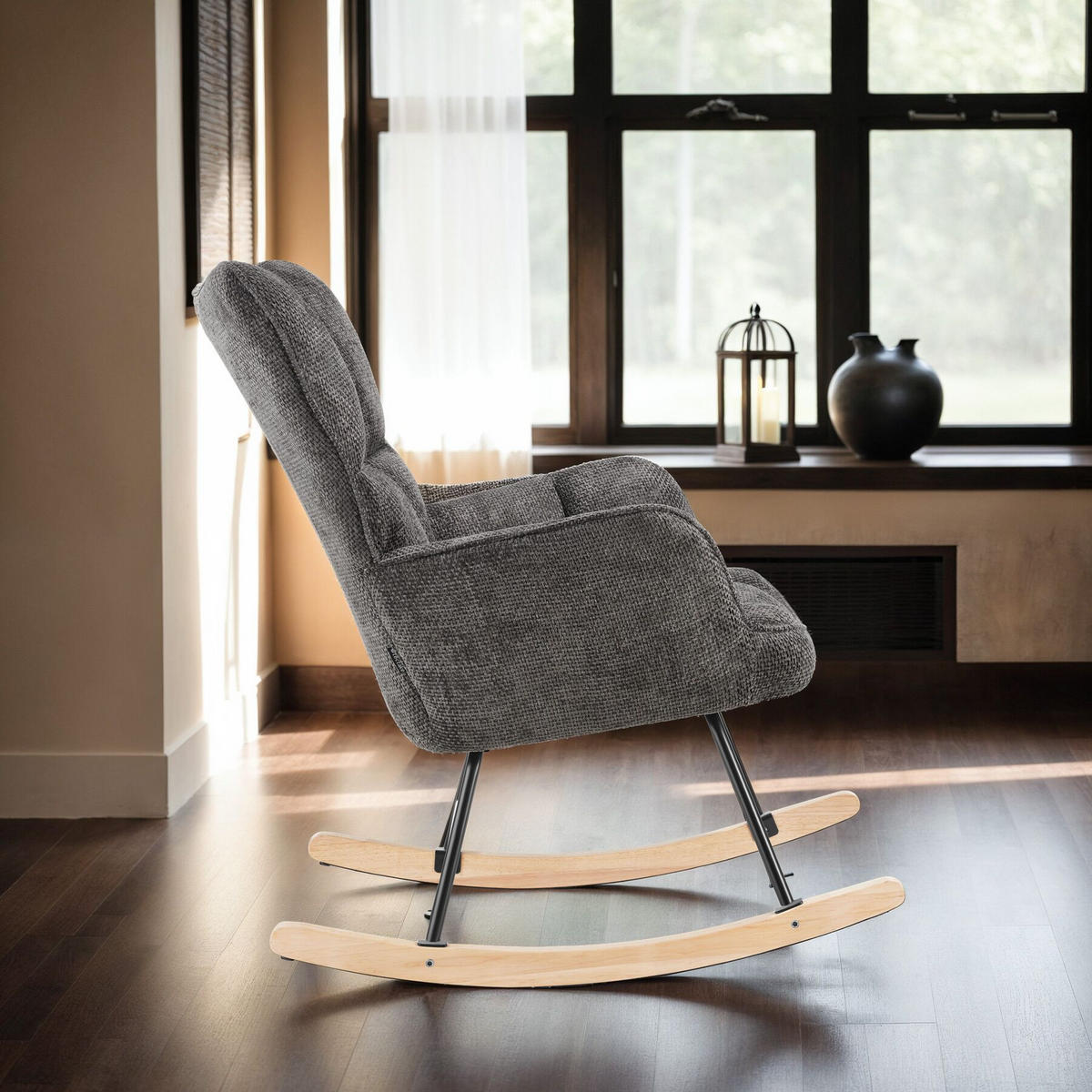 SCHAUKELSTUHL Torve, 68 x 96 x 97 cm, Belastbarkeit 120 kg, Chenille anthrazit - Anthrazit, Kunststoff (70/97/96cm) - tectake