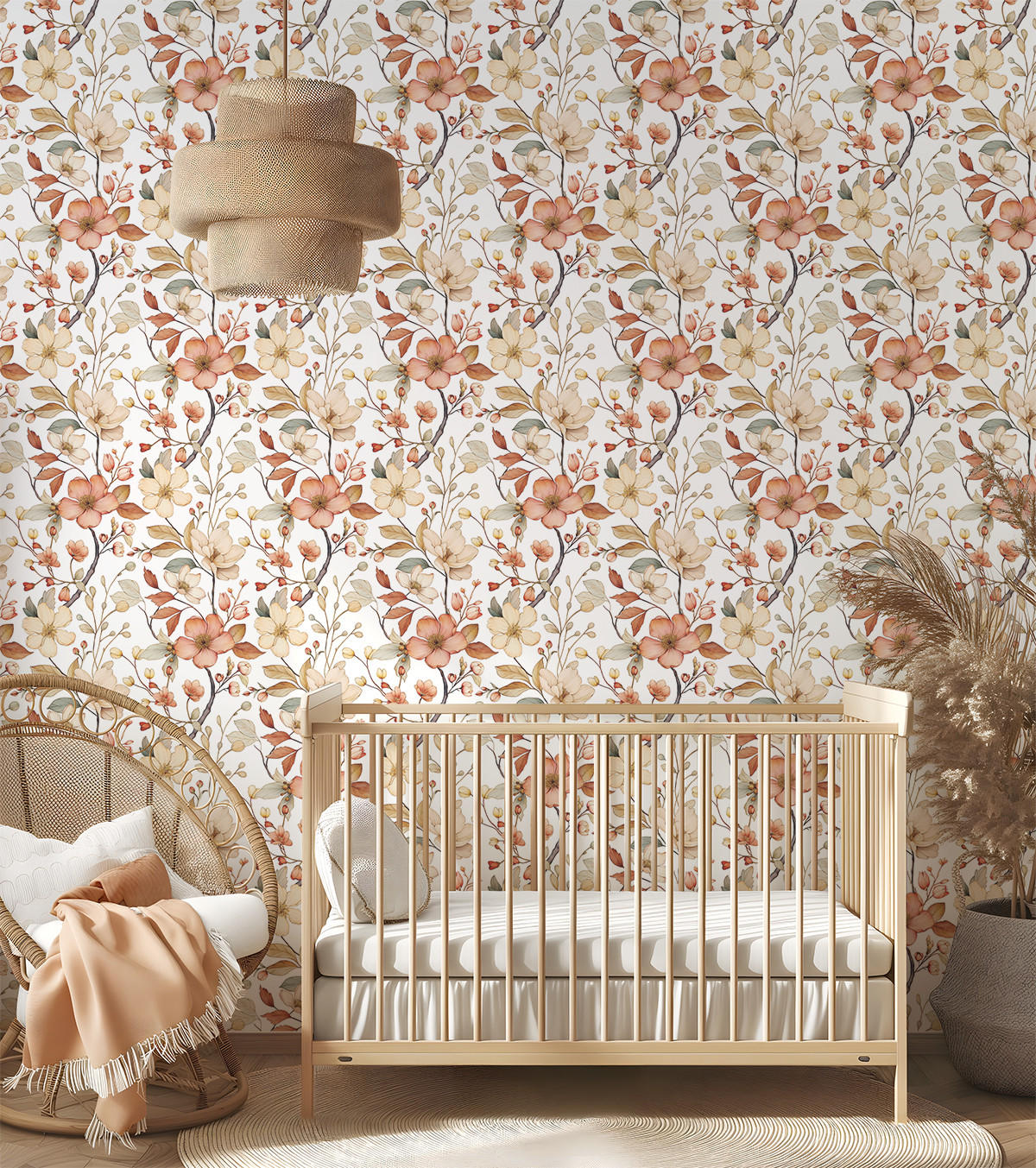 VLIESTAPETE Louison, Herbstblumen 50 cm x 10 orange - Orange, Papier (1000/50cm) - Lilipinso