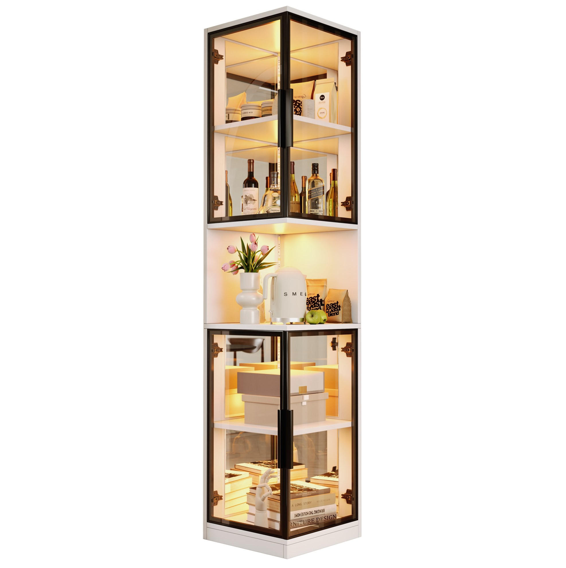 VITRINE aus Spanplatte 42x44x205cm in Weiß mit LED-Beleuchtung - Weiß, Holzwerkstoff (42/205/44cm) - Modfu