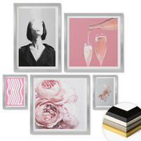 WANDBILDER 5er Set - 50x50 cm & 20x30 cm & 40x60 cm Silberner Rahmen - Stilvolles Porträt mit Champagner - Silberfarben, Kunststoff (40/60cm) - ArtPrintCave