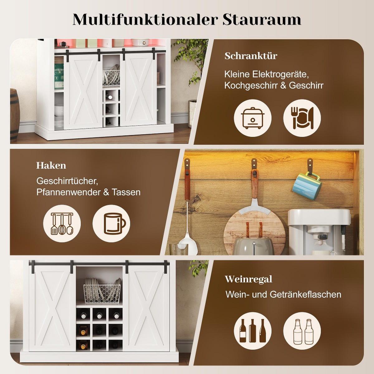 KÜCHENSCHRANK MIT STECKDOSE UND LED, Hochschrank mit Weinregal, MDF, für Küche und Esszimmer, 110/191/40 cm - Naturfarben, Kunststoff (40/191/110cm) - Rolipo