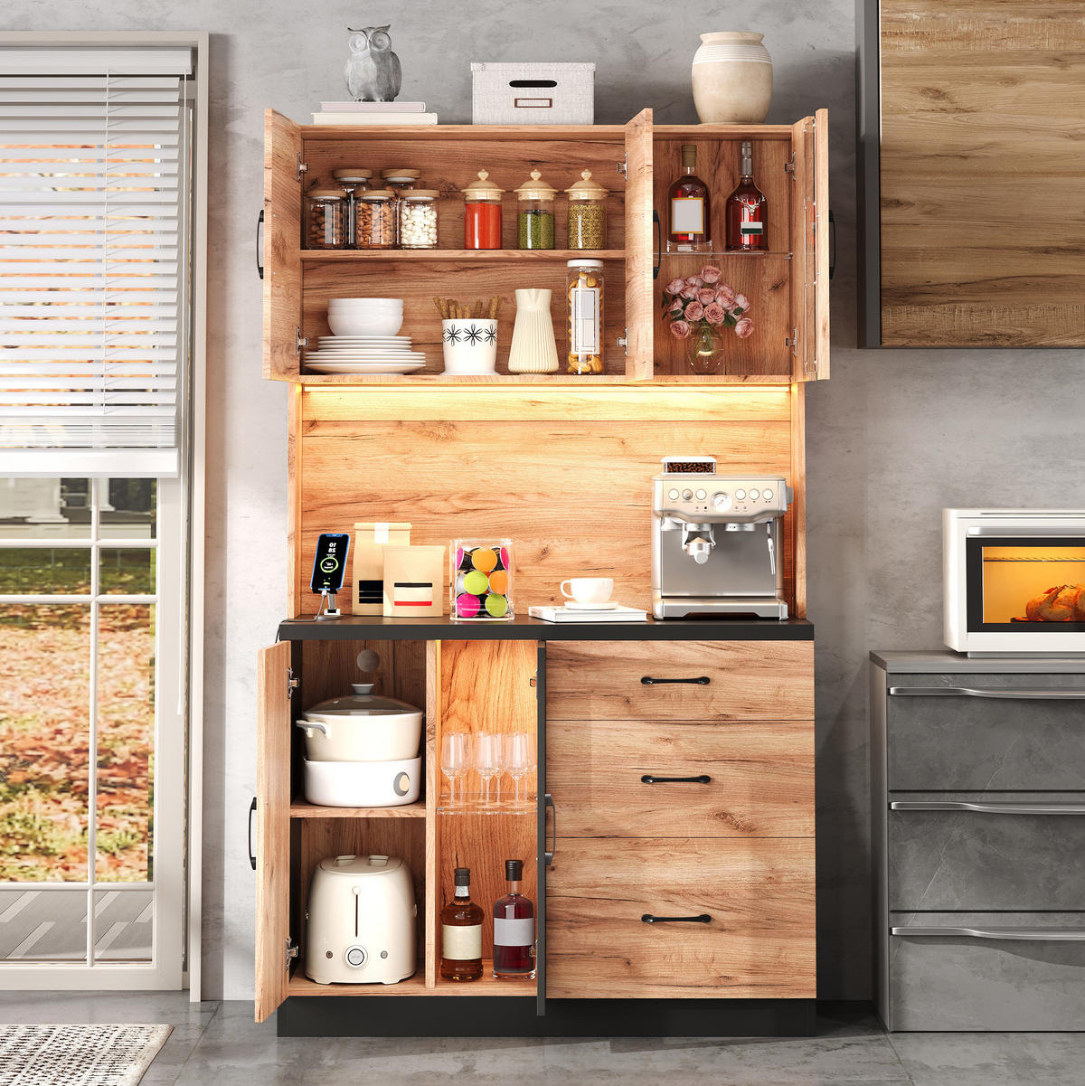 BUFFET 105/40/180 cm neutral aus MDF mit LED - Naturfarben, Holzwerkstoff (105/180/40cm) - OKWISH