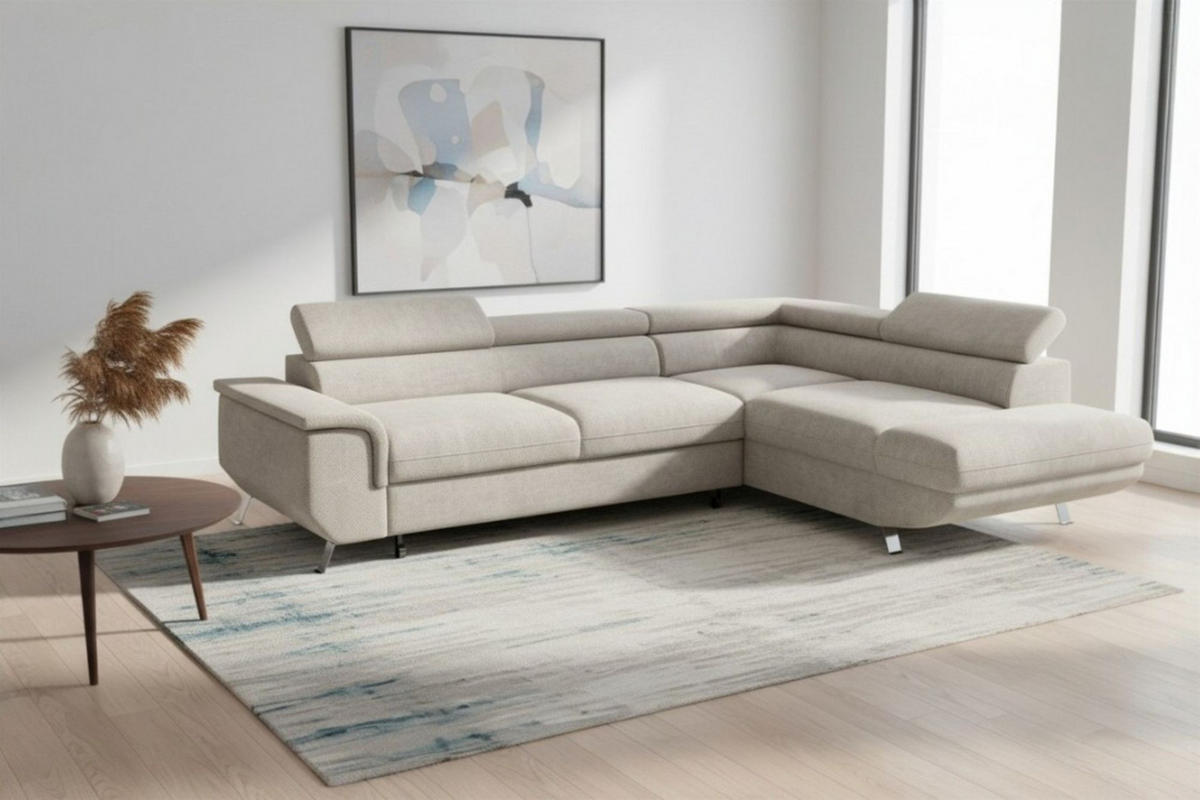 ECKSOFA Plato Mit Schlaffunktion - Beige, Holzwerkstoff/Textil (202/268cm) - Fun Möbel