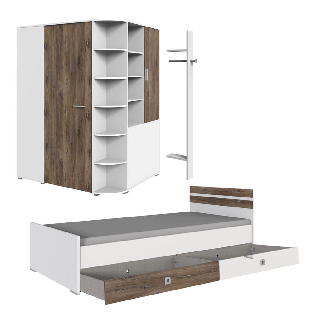 JUGENDZIMMER Joker 5-teilig weiß / Flagstaff Eiche 220 / 205 / 198cm - Eichefarben/Weiß, Holz/Holzwerkstoff (220/198/205cm) - Wimex