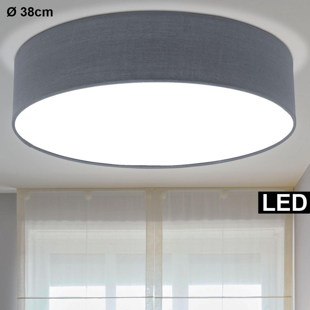 LED DECKENLEUCHTE REVILLA Grau Stoff - Grau, Metall (38/38/10cm)