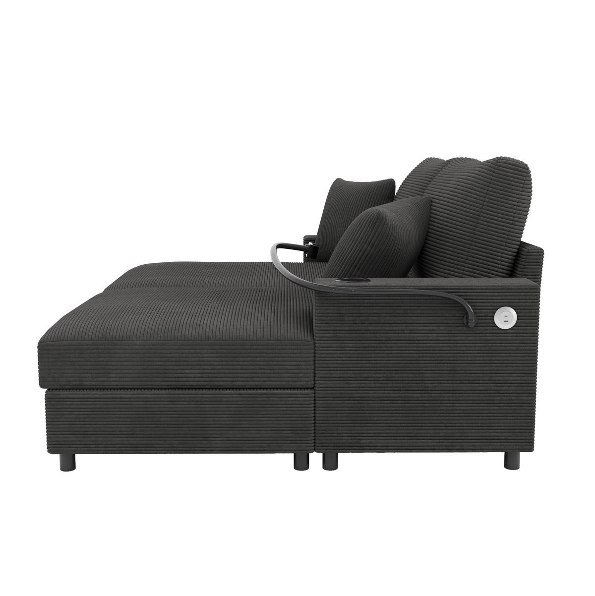 SCHLAFSOFA 163/140/82 cm in Grau – mit USB-Anschluss und Cordbezug - Grau, Textil (140/82/163cm) - BEAOK