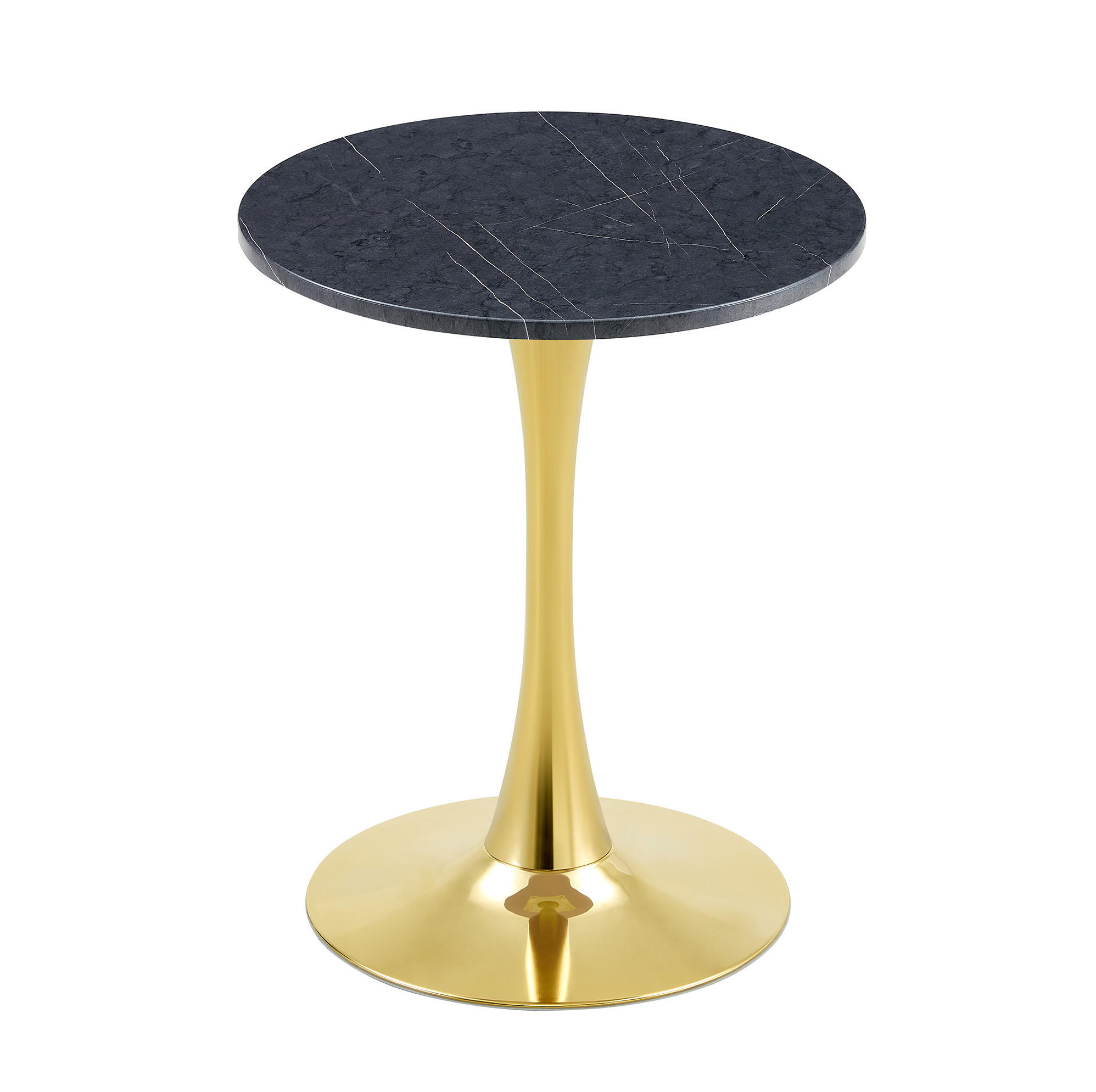 BEISTELLTISCH 60/60/72 cm Schwarz Gold aus MDF Metall runder Tisch in Marmoroptik - Schwarz, Holzwerkstoff (60/60/72cm) - OKWISH