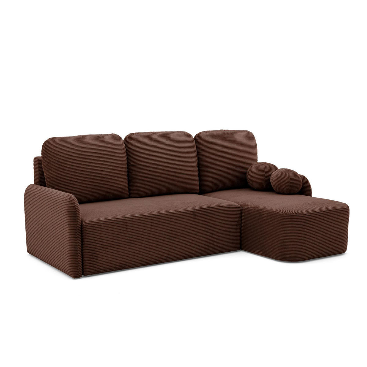 ECKSOFA CASPER L Rechts mit Schlaffunktion 132x198 Cord Dunkelbraun - Dunkelbraun/Schwarz, Holz/Kunststoff (145/217cm) - NACANAPA
