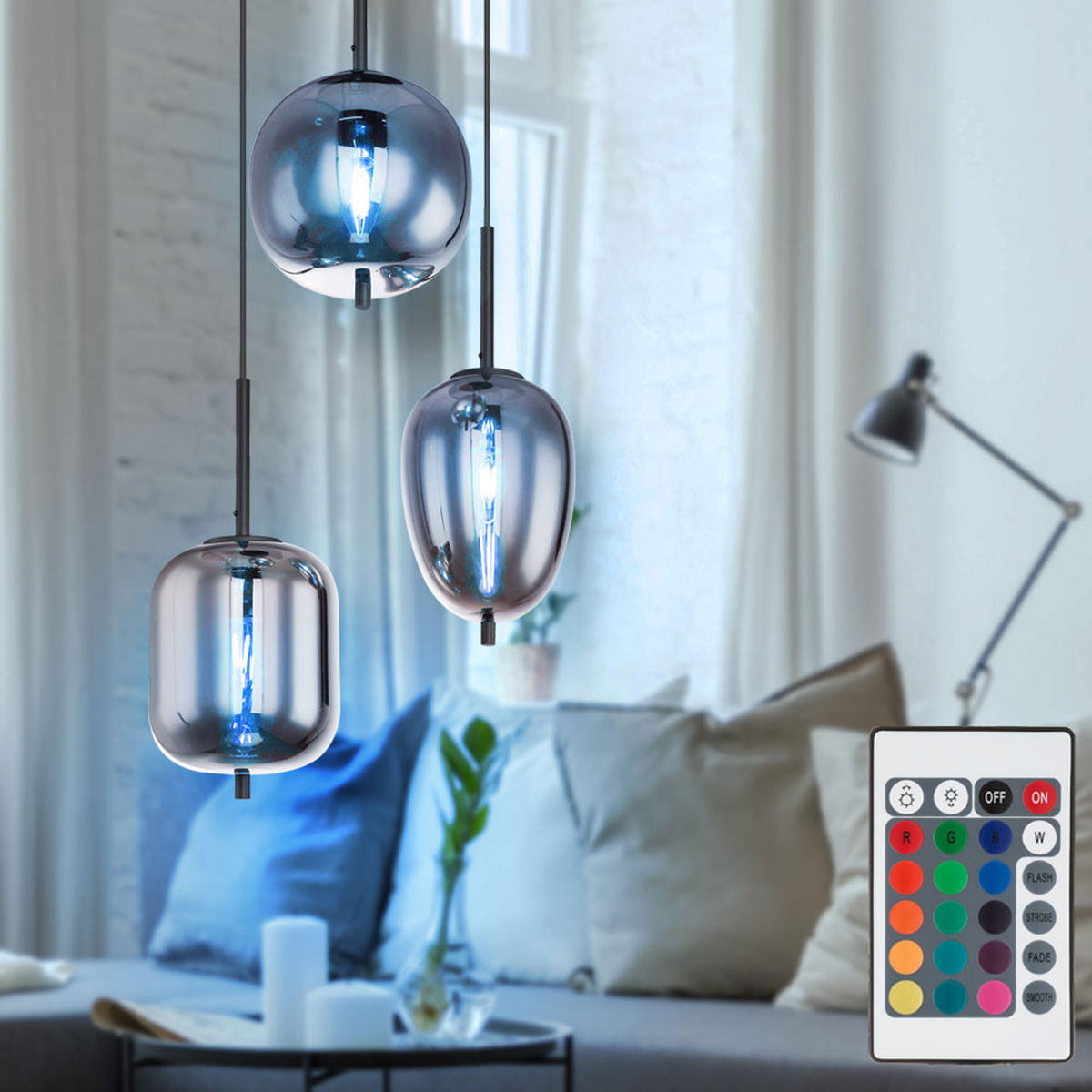 LED HÄNGELEUCHTE Blacky Schwarz Rauchglas - Schwarz, Glas (46/46/120cm) - Globo Lighting