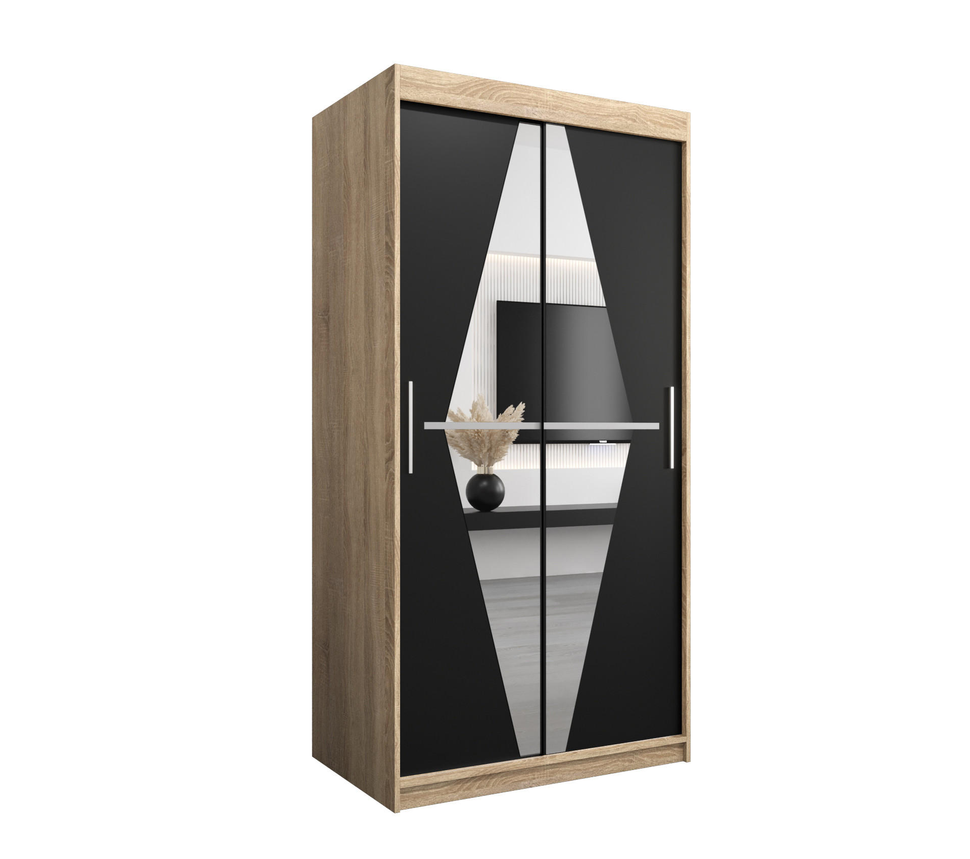 Abiks Möbel Schwebetürenschrank Sonoma Eiche, Schwarz 100x200x62 cm