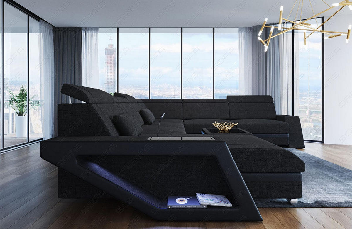WOHNLANDSCHAFT Catania Schwarz Strukturstoff - Schwarz, Kunststoff (349/89/264cm)