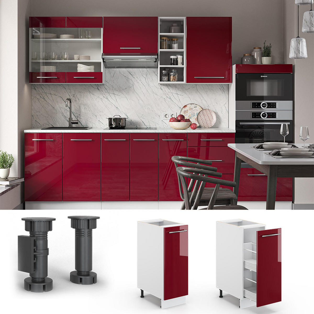 APOTHEKERSCHRANK Fame-Line Bordeaux Hochglanz 30 cm, AP Eiche - Bordeaux/Weiß, Holzwerkstoff (30/82/60cm) - Vicco