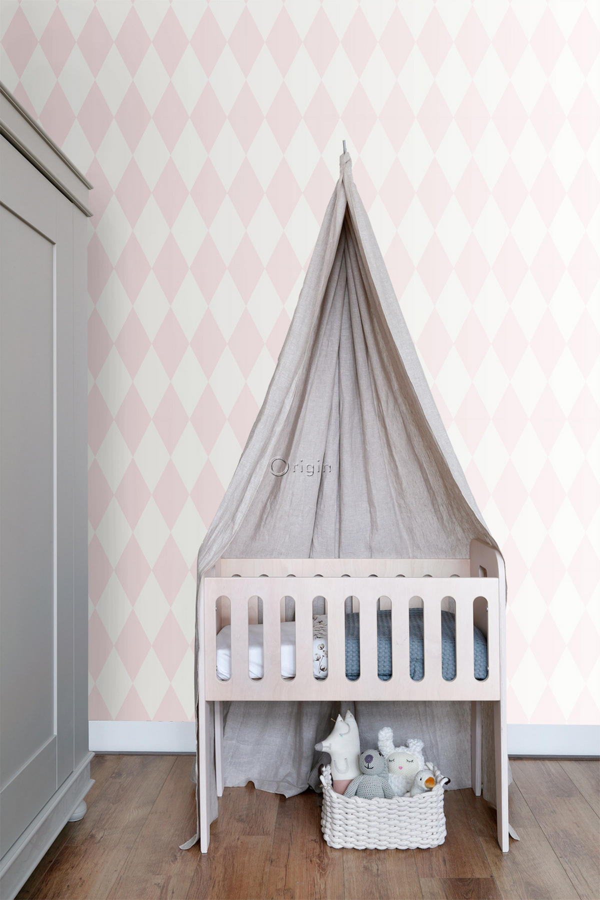 TAPETE Karomuster 53 cm x 10.05 m - Pink, Papier (53/0.1cm) - Origin Wallcoverings