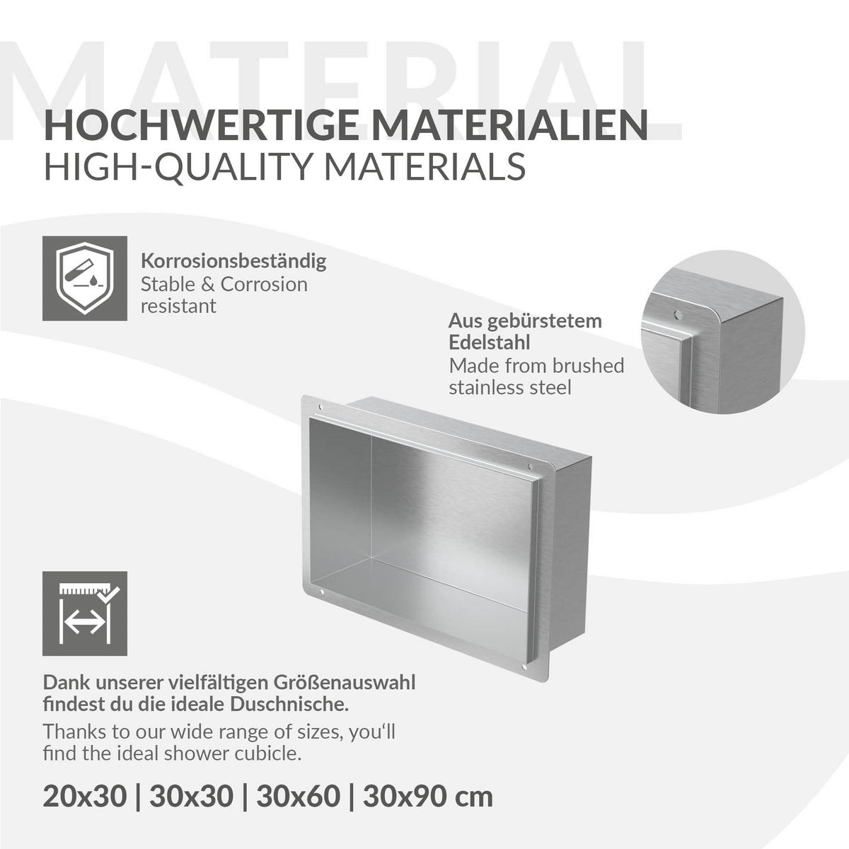 DUSCHNISCHE Silber 20/30 cm randlos - Silberfarben, Metall (30/20/10cm) - LuxeBath