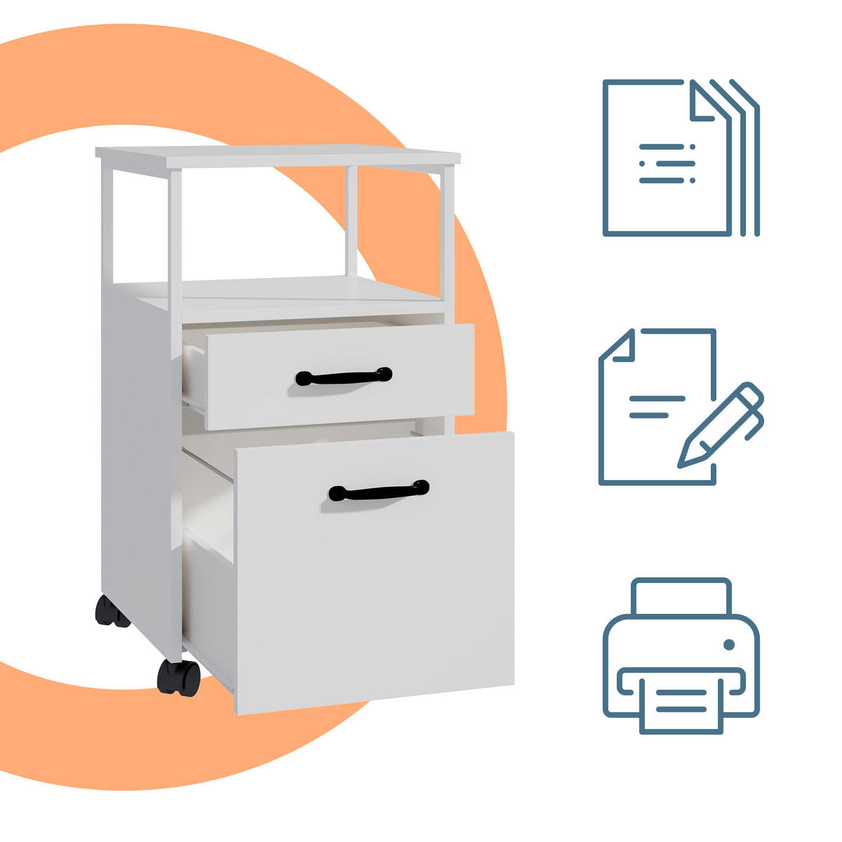 ROLLCONTAINER - Weiß, Holzwerkstoff/Kunststoff (42/66.5/44cm) - Relaxdays