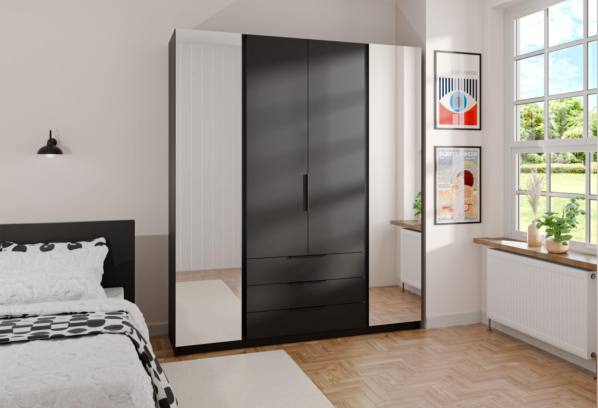 KLEIDERSCHRANK Kaja Schwarz 200 cm - Schwarz, Holzwerkstoff/Metall (200/239/61.9cm) - Selsey