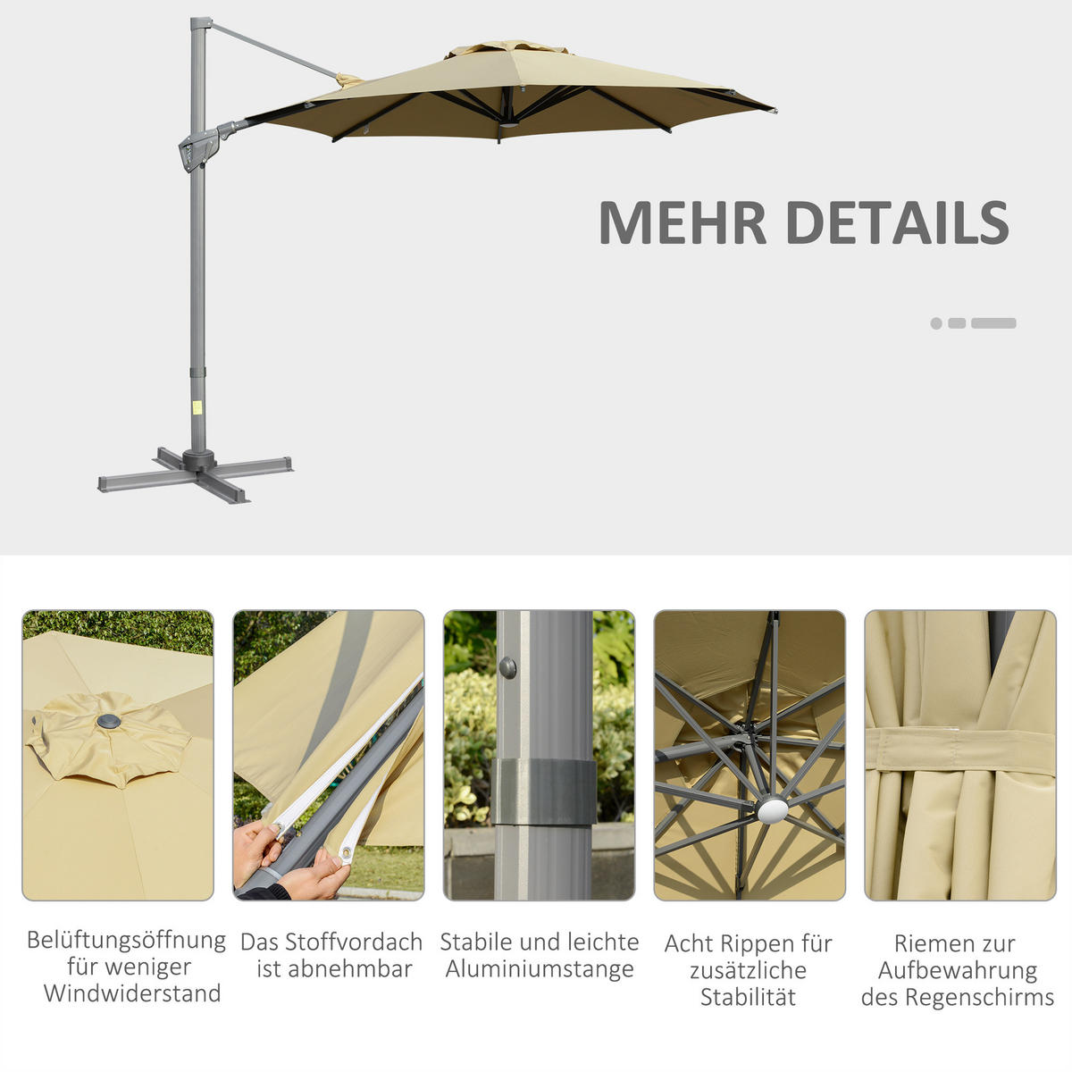 SONNENSCHIRM, Aluminium, Stahl, Khaki - Braun, Metall (298/298cm) - Outsunny