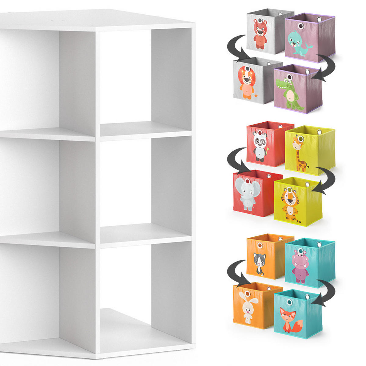 KINDERREGAL Luigi Weiß 64 x 107.8 cm mit 6 Faltboxen opt.1 - Weiß, Holzwerkstoff (64/107.8/64cm) - Vicco